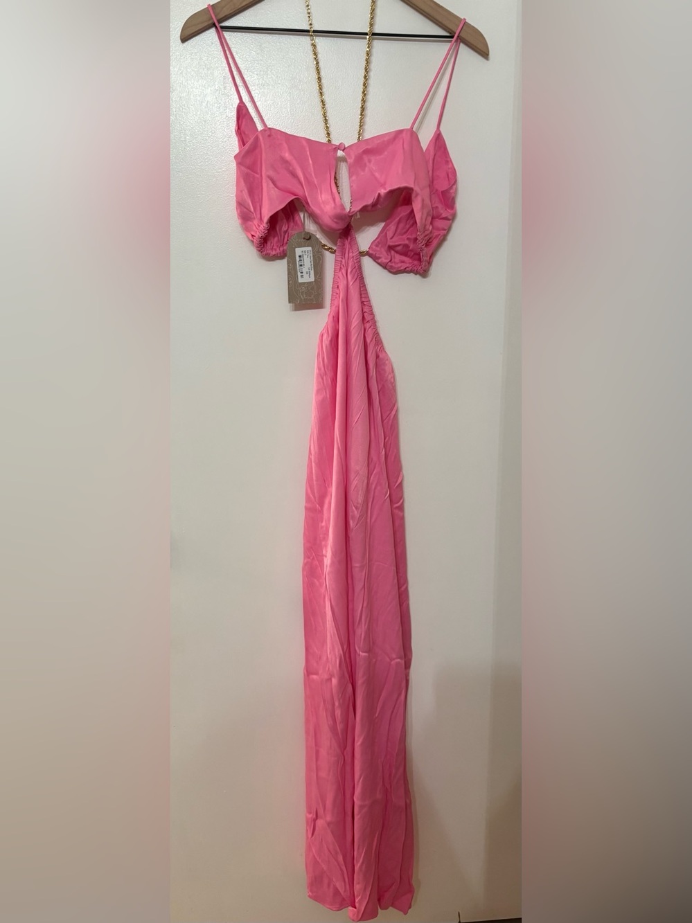 Meshki Women Colette Pink Chain CutOut Maxi Dress Size Small